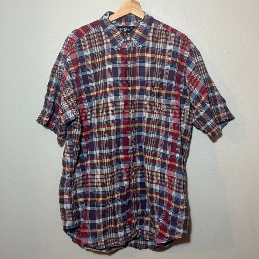 Vintage Men's Size XL Blake 100% Cotton Plaid Short Sleeve Polo Ralph Lauren